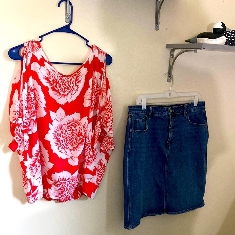 Blouse and Jean skirt